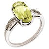 Sterling Silver Rhodium-plated Oval Diamond & Lemon Quartz Ring