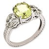 Sterling Silver Rhodium-plated Oval Diamond & Lemon Quartz Ring