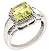 Sterling Silver Rhodium-plated Square Diamond & Lemon Quartz Ring