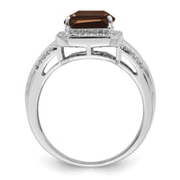 Load image into Gallery viewer, Sterling Silver Rhodium Square Diam. &amp; Smoky Quartz Ring

