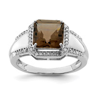 Load image into Gallery viewer, Sterling Silver Rhodium Square Diam. &amp; Smoky Quartz Ring
