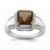 Sterling Silver Rhodium Square Diam. & Smoky Quartz Ring