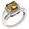 Sterling Silver Rhodium-plated Square Diamond & Whiskey Quartz Ring