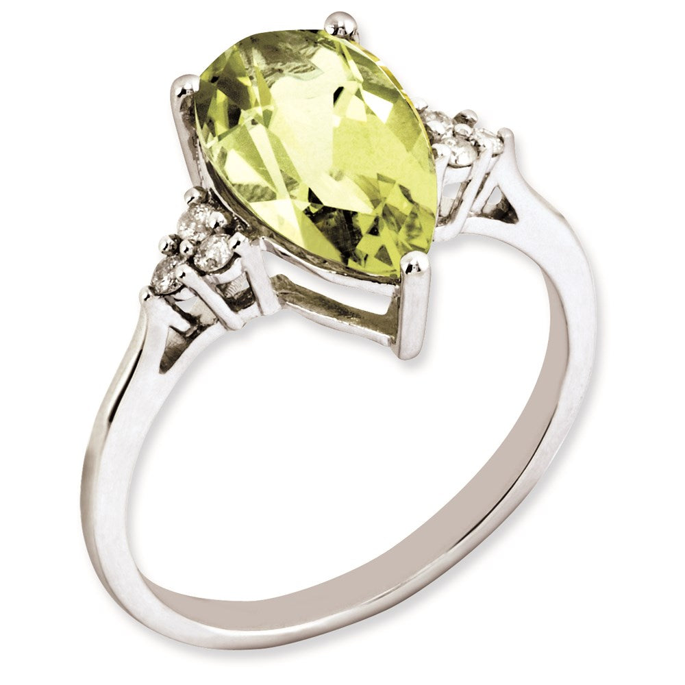 Sterling Silver Rhodium-plated Diamond & Lemon Quartz Ring