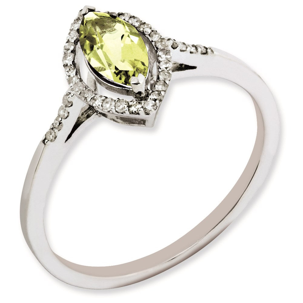 Sterling Silver Rhodium-plated Lemon Quartz & Diamond Ring