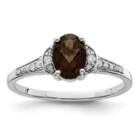 Load image into Gallery viewer, Sterling Silver Rhodium Smoky Quartz &amp; Diam. Ring

