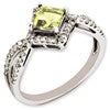 Sterling Silver Rhodium-plated Lemon Quartz & Diamond Ring