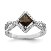 Load image into Gallery viewer, Sterling Silver Rhodium Smoky Quartz &amp; Diam. Ring

