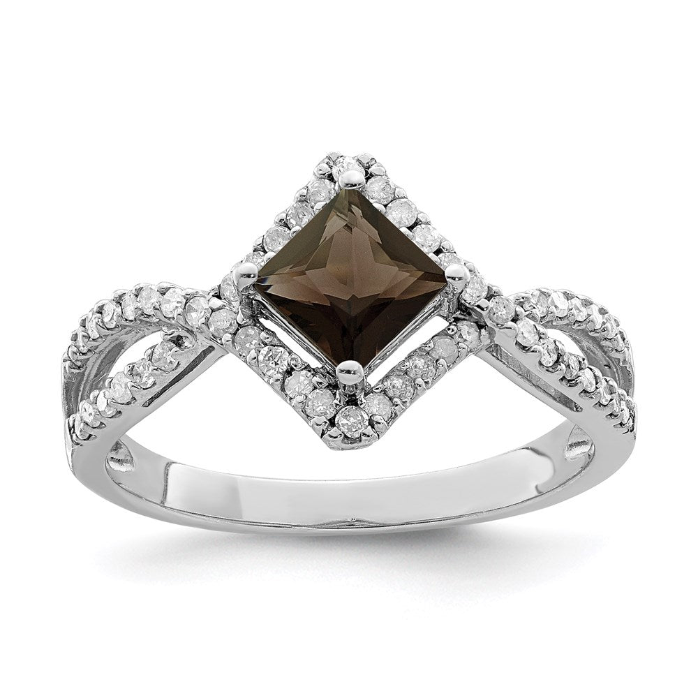 Sterling Silver Rhodium Smoky Quartz & Diam. Ring