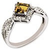 Sterling Silver Rhodium-plated Whiskey Quartz & Diamond Ring