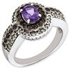 Sterling Silver RH-plated Amethyst and Smoky Quartz & Diamond Ring