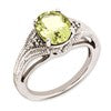 Sterling Silver Rhodium-plated Oval Lemon Quartz & Diamond Ring