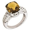 Sterling Silver Rhodium-plated Checker-Cut Whiskey Quartz Ring