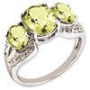 Sterling Silver RH-plated Oval Checker-Cut Lemon Quartz & Diamond Ring