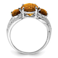 Load image into Gallery viewer, Sterling Silver Rhodium Oval Checker-Cut Whiskey Quartz &amp; Diam. Ring
