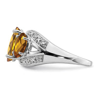 Load image into Gallery viewer, Sterling Silver Rhodium Oval Checker-Cut Whiskey Quartz &amp; Diam. Ring
