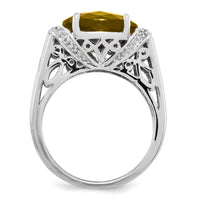 Load image into Gallery viewer, Sterling Silver Rhodium-plated Checker-Cut Whiskey Quartz Ring
