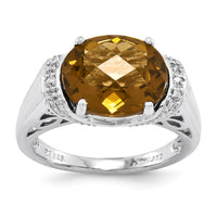 Load image into Gallery viewer, Sterling Silver Rhodium-plated Checker-Cut Whiskey Quartz Ring
