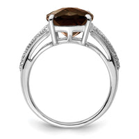 Load image into Gallery viewer, Sterling Silver Rhodium Checker-Cut Smoky Quartz Ring
