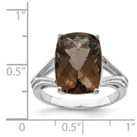 Load image into Gallery viewer, Sterling Silver Rhodium Checker-Cut Smoky Quartz Ring

