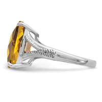 Load image into Gallery viewer, Sterling Silver Rhodium Checker-Cut Whiskey Quartz Ring
