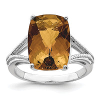 Load image into Gallery viewer, Sterling Silver Rhodium Checker-Cut Whiskey Quartz Ring
