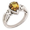 Sterling Silver Rhodium-plated Whiskey Quartz & Diamond Ring