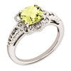 Sterling Silver Rhodium-plated Checker-Cut Lemon Quartz & Diamond Ring