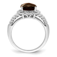 Load image into Gallery viewer, Sterling Silver Rhodium Checker-Cut Smoky Quartz &amp; Diam. Ring
