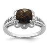 Sterling Silver Rhodium Checker-Cut Smoky Quartz & Diam. Ring