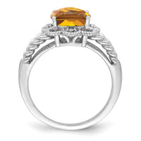 Load image into Gallery viewer, Sterling Silver Rhodium Checker-Cut Whiskey Quartz &amp; Diam. Ring
