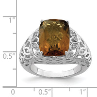 Load image into Gallery viewer, Sterling Silver Rhodium Whiskey Quartz &amp; Diam. Ring
