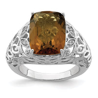 Load image into Gallery viewer, Sterling Silver Rhodium Whiskey Quartz &amp; Diam. Ring

