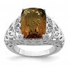 Sterling Silver Rhodium Whiskey Quartz & Diam. Ring