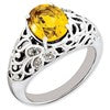 Sterling Silver Rhodium-plated Oval Citrine & Diamond Ring