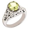 Sterling Silver Rhodium-plated Oval Lemon Quartz & Diamond Ring