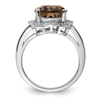 Load image into Gallery viewer, Sterling Silver Rhodium Oval Smoky Quartz &amp; Diam. Ring
