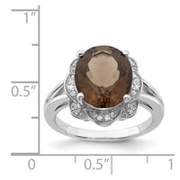 Load image into Gallery viewer, Sterling Silver Rhodium Oval Smoky Quartz &amp; Diam. Ring
