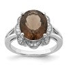 Sterling Silver Rhodium Oval Smoky Quartz & Diam. Ring