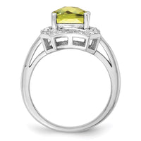 Load image into Gallery viewer, Sterling Silver Rhodium Checker-Cut Lemon Quartz &amp; Diam. Ring
