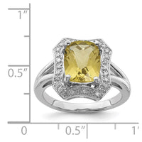 Load image into Gallery viewer, Sterling Silver Rhodium Checker-Cut Lemon Quartz &amp; Diam. Ring
