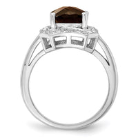 Load image into Gallery viewer, Sterling Silver Rhodium Checker-Cut Smoky Quartz &amp; Diam. Ring
