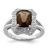 Sterling Silver Rhodium Checker-Cut Smoky Quartz & Diam. Ring