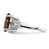 Load image into Gallery viewer, Sterling Silver Rhodium Oval Smoky Quartz &amp; Diam. Ring
