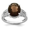 Sterling Silver Rhodium Oval Smoky Quartz & Diam. Ring