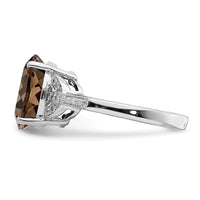 Load image into Gallery viewer, Sterling Silver Rhodium Smoky Quartz &amp; Diam. Ring
