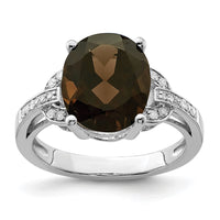 Load image into Gallery viewer, Sterling Silver Rhodium Smoky Quartz &amp; Diam. Ring
