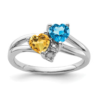 Load image into Gallery viewer, Sterling Silver Rhodium Blue Topaz &amp; Citrine Diam. Ring
