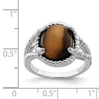 Load image into Gallery viewer, Sterling Silver Rhodium-plated Tigers Eye Quartz and Diamond Ring
