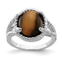 Load image into Gallery viewer, Sterling Silver Rhodium-plated Tigers Eye Quartz and Diamond Ring
